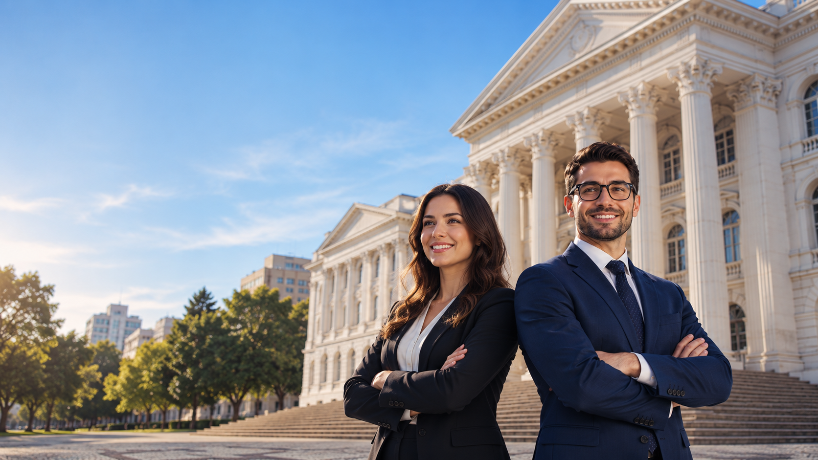 Imagem institucional da campanha do MBA, com profissional e edifício histórico da UFPR